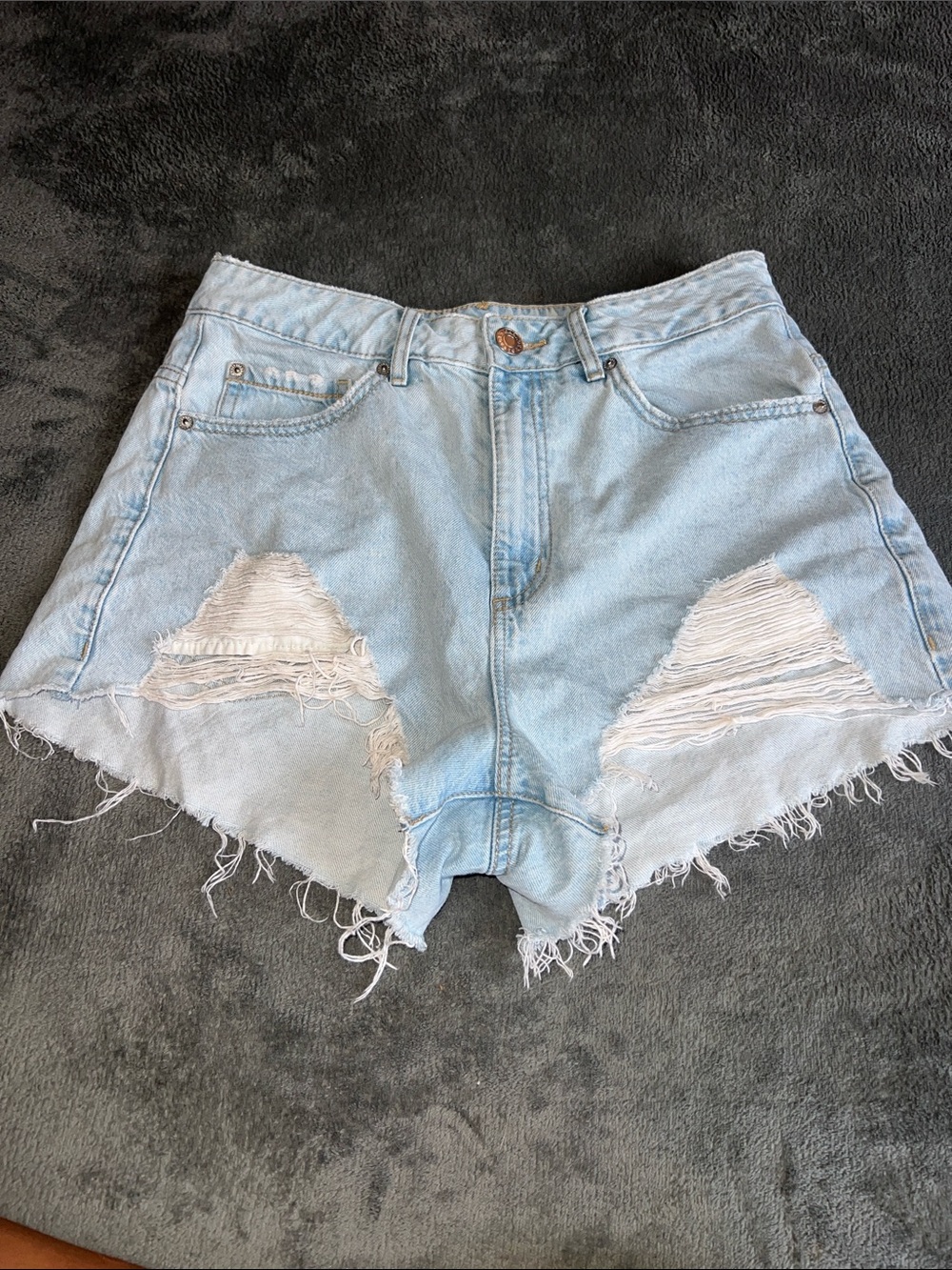 Garage Light Blue Distressed High-Rise Denim Shorts